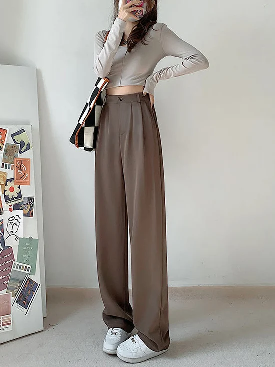 

Elegant Women's Pants 2023 Autumn High Waist Wide Leg Pants Floor Length Draping Straight Trousers Office Outfits Suit Trousers