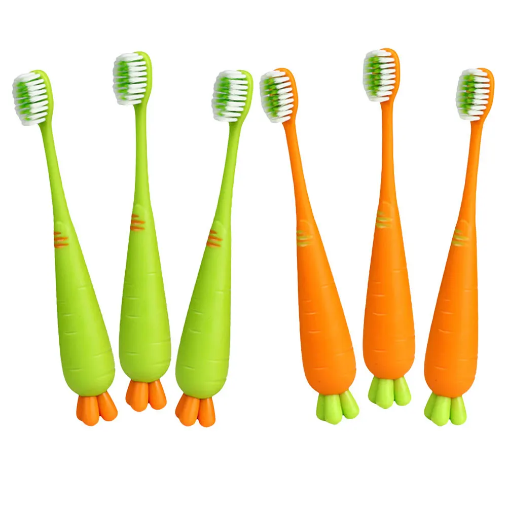 

6Pcs Manual Kids Toothbrush Carrot Style Soft Bristle Children Toothbrush Gentle Gum Massage Develops Healthy Habits Cute Shaped