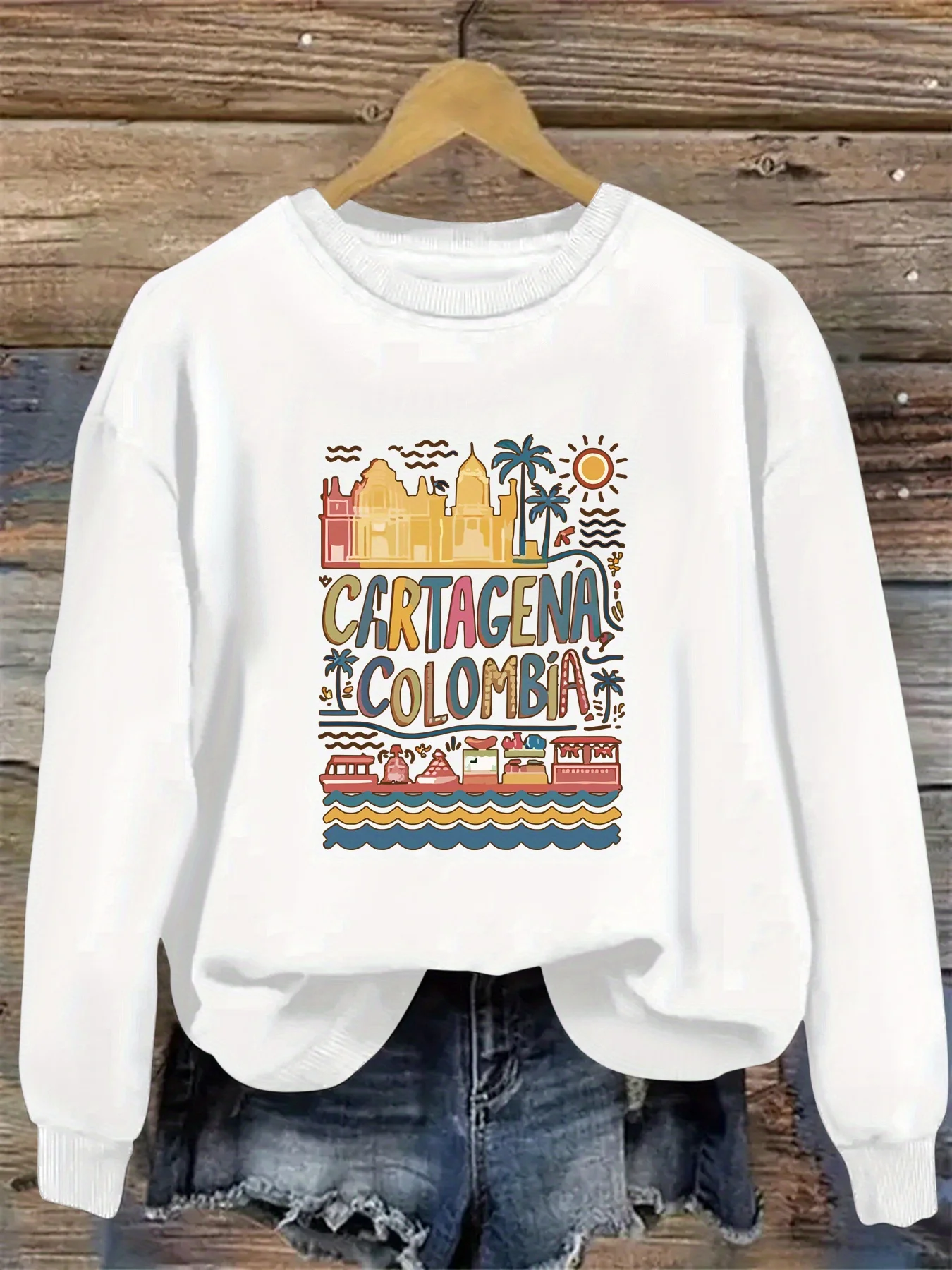 เสื้อสเวตเชิ้ตพิมพ์ลาย คอกลม สไตล์ลำลอง สำหรับฤดูใบไม้ร่วงและฤดูใบไม้ผลิ เสื้อสเวตเชิ้ตผู้หญิง สำหรับฤดูใบไม้ร่วง/ฤดูหนาว