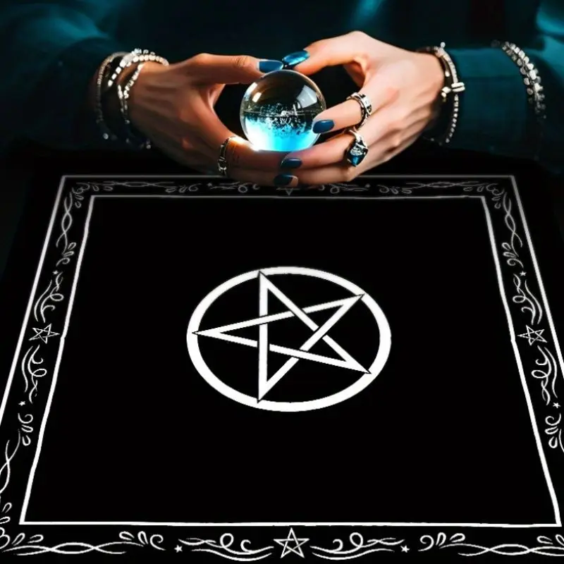 VIKAMA Simple Circle Pentagram Tarot Tablecloth, Ceremony Altar Mat for Card Divination