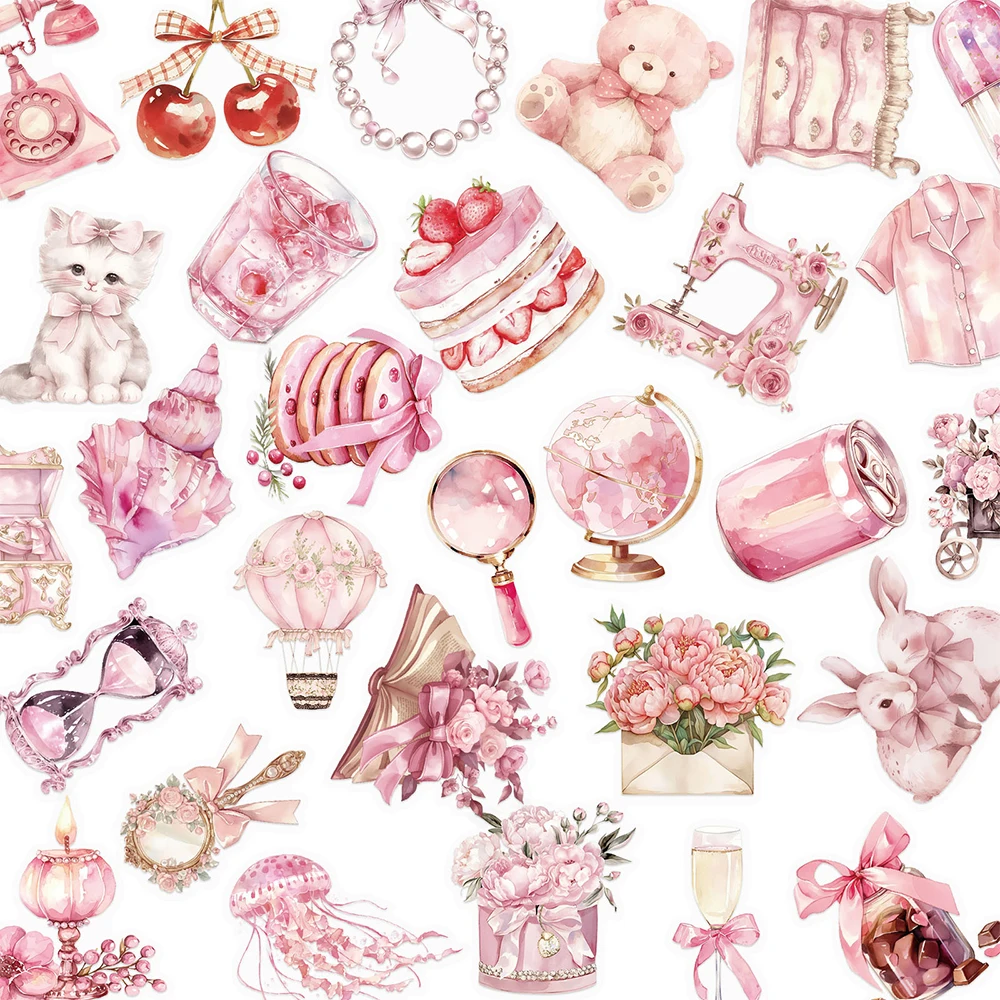 10/30/50 قطعة لطيف الرجعية Ins نمط الوردي ملصقات الجمالية شفافة الكتابة على الجدران الشارات DIY بها بنفسك الأمتعة دفتر الهاتف الكرتون ملصق #1