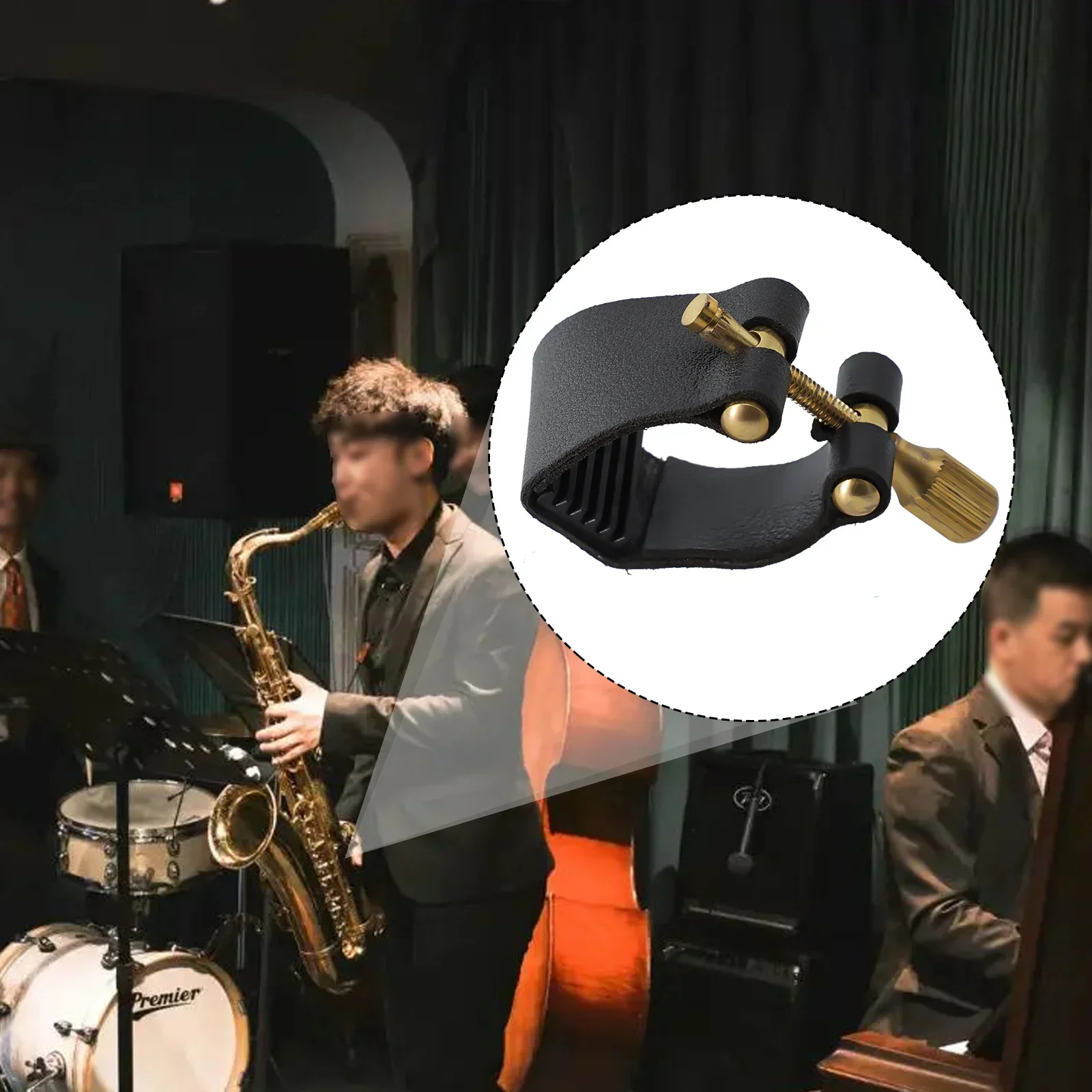 Boquilla para saxofón tenor Ligadura Accesorios para saxofón Negro. Boquilla de ligaduras de cuero con cierre de clip, cuero PU