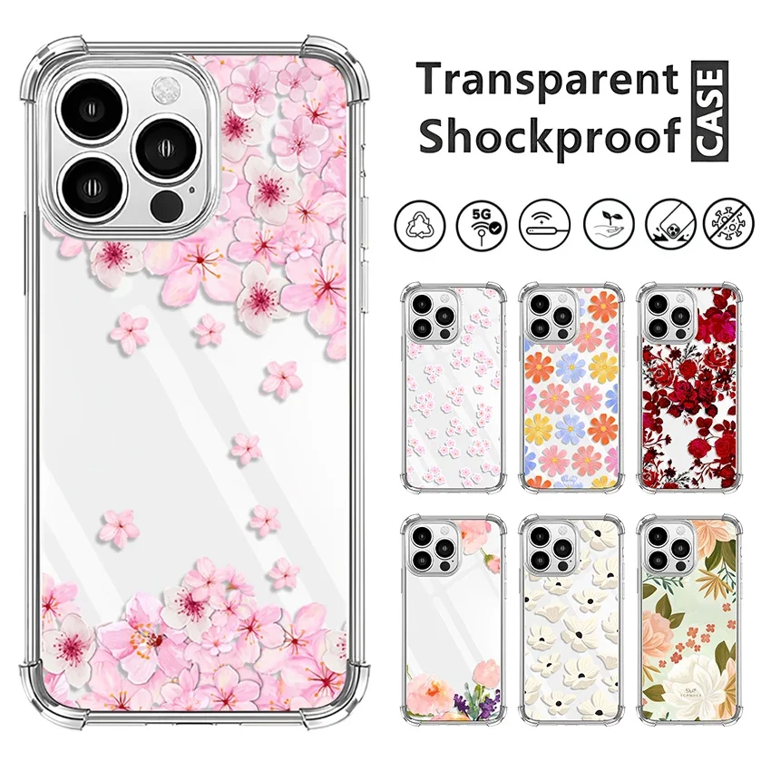 Spring Pink Cherry Blossoms Phone Case For iPhone 16 15 14 13 12 11 Pro X XS XR Max 7 8 Plus SE Mini Soft Clear TPU Cover