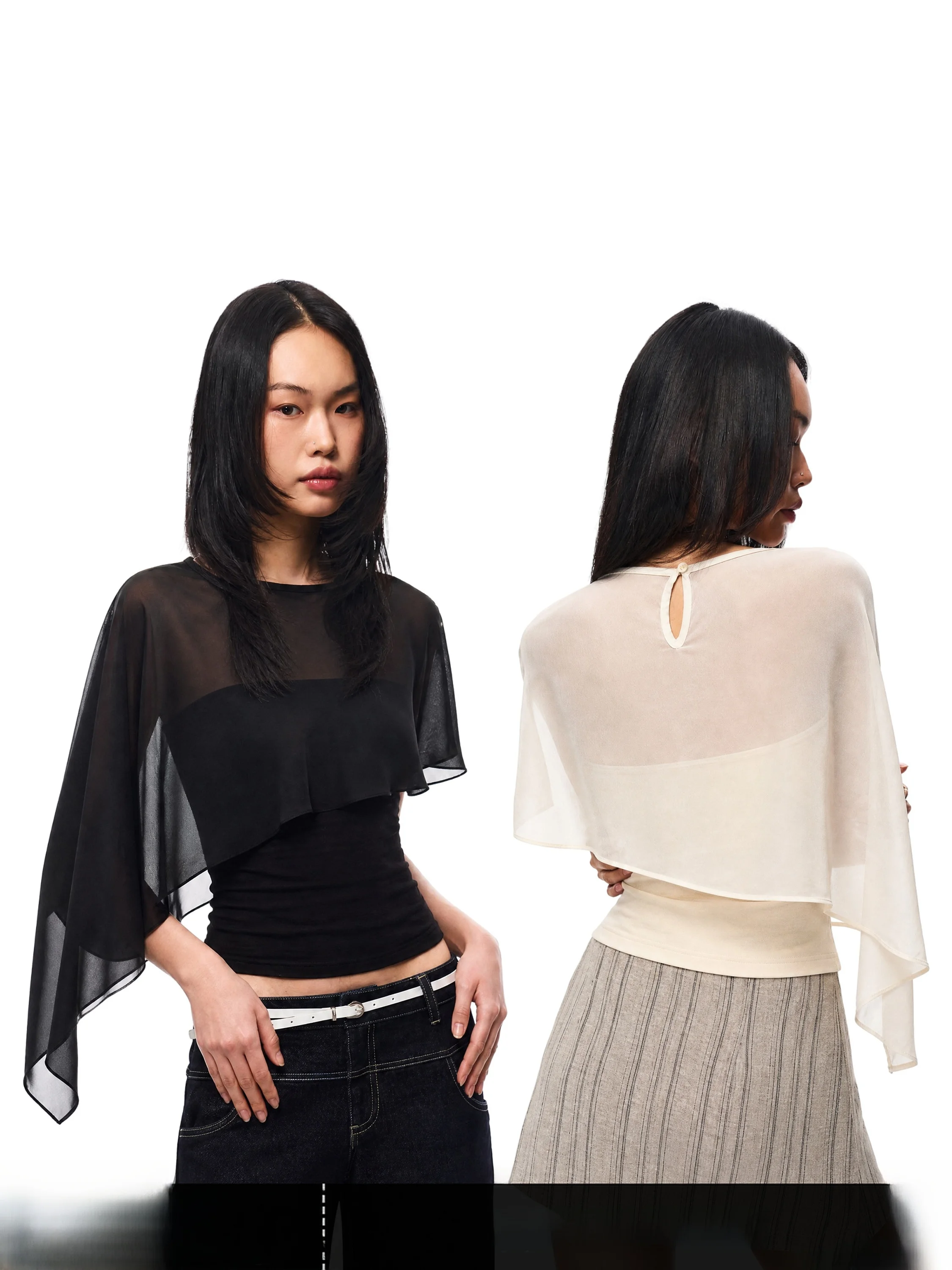 GOGO BURN American Pure Color Asymmetrical Mesh Sleeveless T-shirt Women's Autumn New Design Semi-transparent Top Casual Style