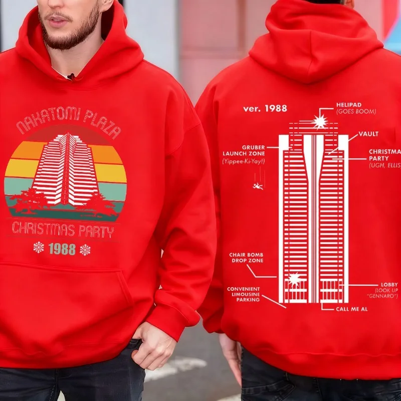 Felpa con cappuccio Hip Hop Nakatomi Plaza Die Hard Movie Festa di Natale 988 Felpa per il tempo libero Bruce Willis Felpa con cappuccio comoda streetwear