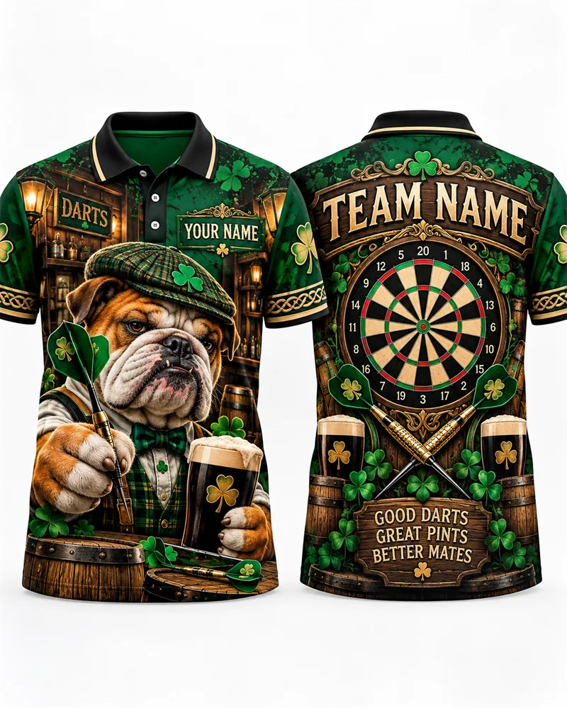 Men's Custom Name Darts Polo Shirt Luchador Bulldog Peacock Tiger Cyber Dart Print Breathable Short Sleeve Jersey for Men