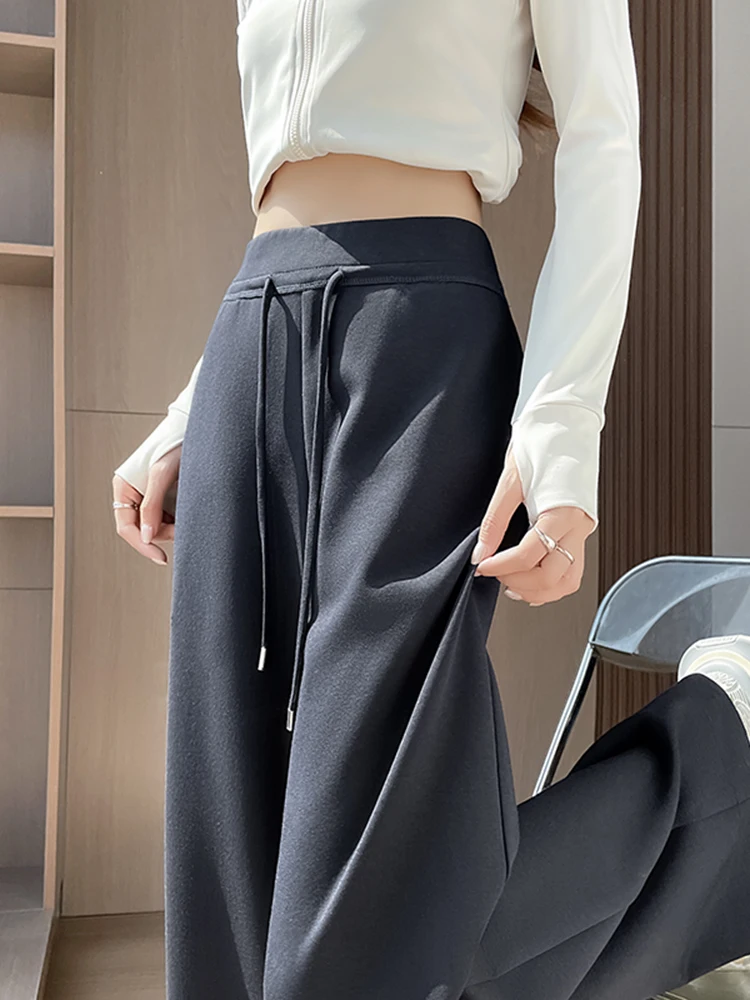 

Женские повседневные брюки с высокой талией, широкими штанинами, на шнурке, свободного кроя, с эффектом похудения, спортивные, струящиеся, синие, Ciwalk, подходят для повседневной носки