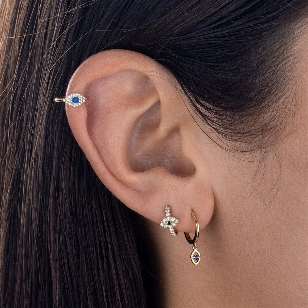 1PC Stainless Steel Blue Color Evil Eye Small Hoop Earrings for Women Tiny Ear Cartilage Piercing Punk Earings Unisex Jewelry