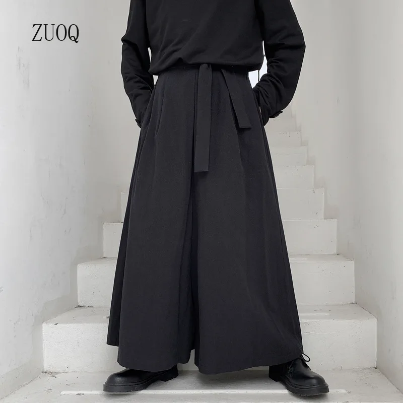 Casual Wide Pants Woman Chinese Style Hakama Harajuku Solid Black Trousers Women Kendo Uniforms