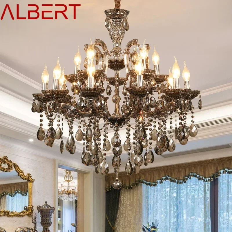 ALBERT LuxuriousCandle Pendent  Lamp European Style Crystal Lamp Art Living Room Restaurant Villa Staircase Duplex Building