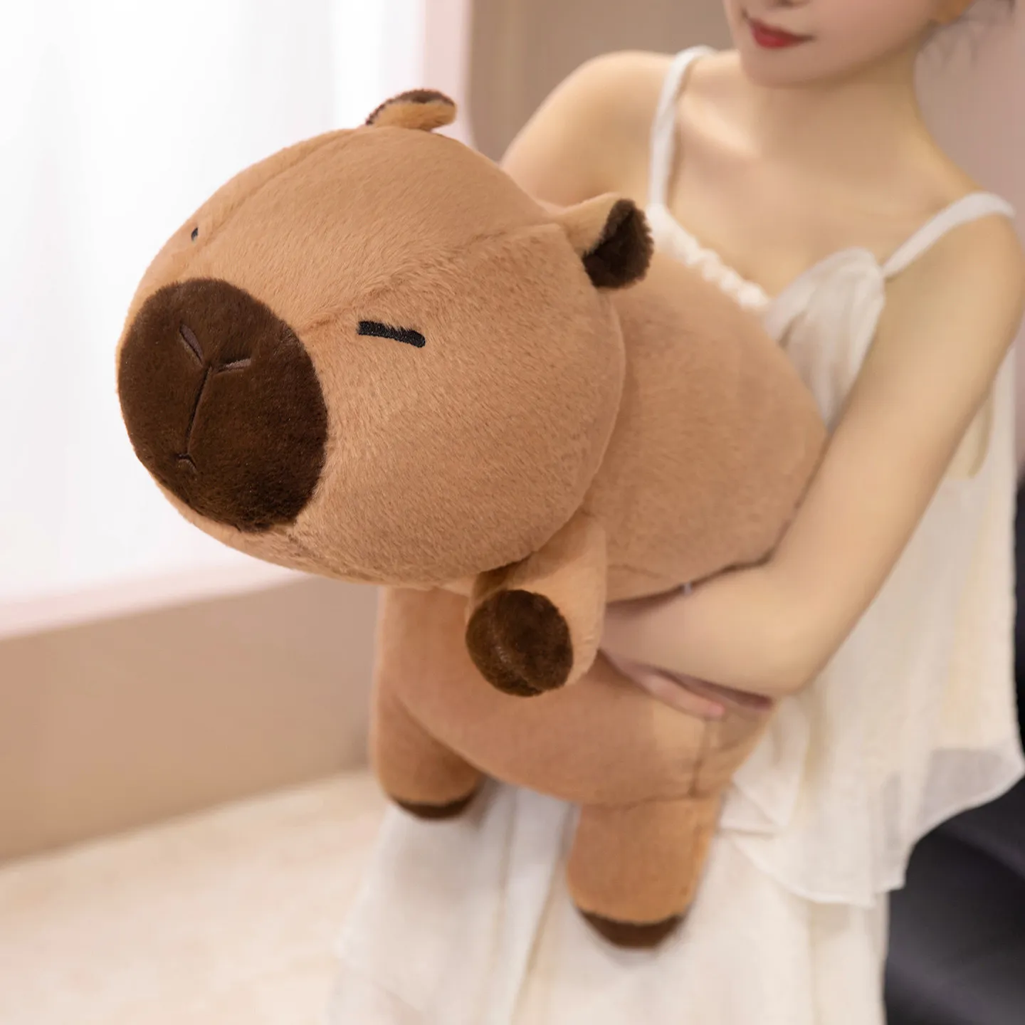 Pluizige Capybara Knuffel Gevuld Kawaii Capibara Pop Lang Kussen Sofa Kussen Slapen Kinderen Speelgoed Cadeau