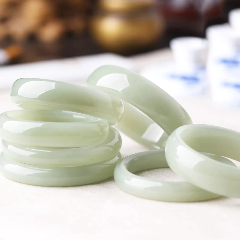 Hetian bracelet, Qinghai jade, lake , round and flat bangles, blue-white, duck green, women's style