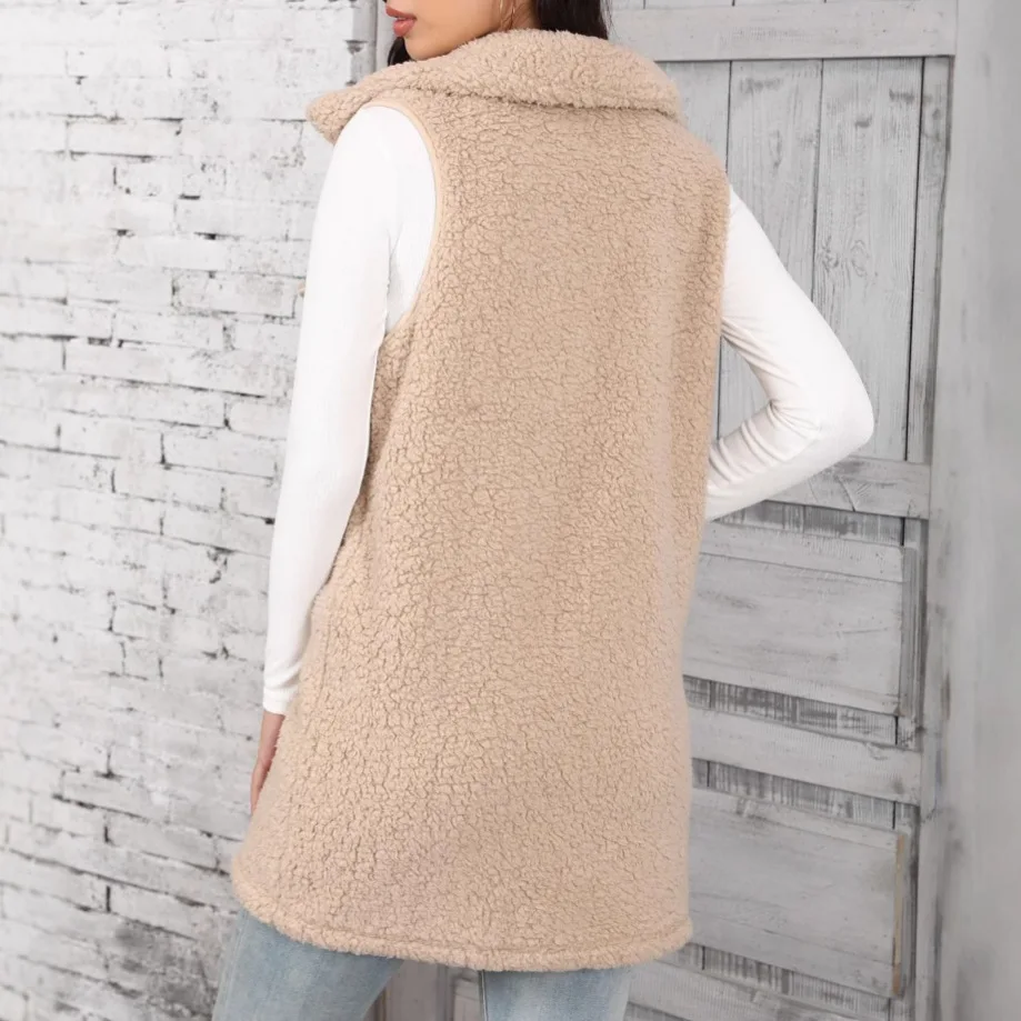 Y2K Autumn and winter lapel sleeveless women's loose pointed hair bubble cardigan button pocket plush vest