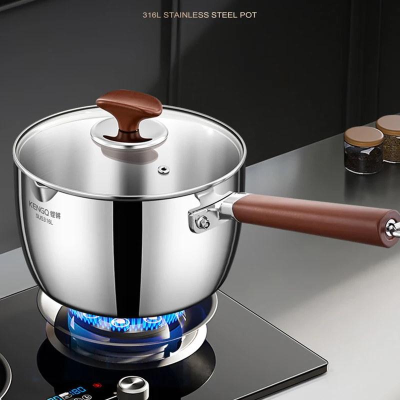 Kitchen Cookware Snow Pan 316 Stainless Steel Wood Handle Cooking Pan for Gas Induction Cooker Sauce Pot 2