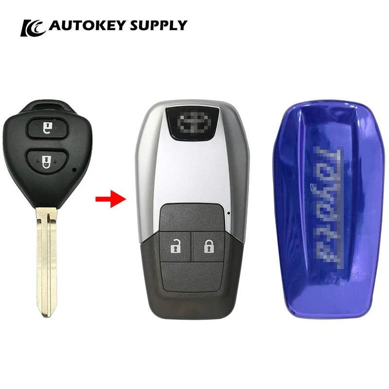 ForToyota Modified Folding Key Shell 2 Buttons With Logo (Blue)  Autokeysupply AKTYF360