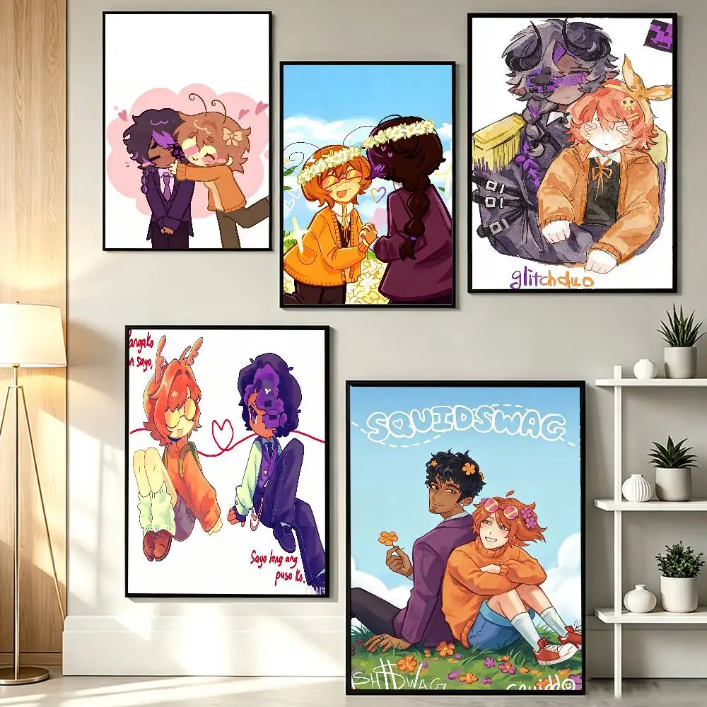 S-Squiddo Ashswag G-Glitch Duo Poster HD Self Adhesive Waterproof Wall Art Ideal for Home Office Dorm Gift
