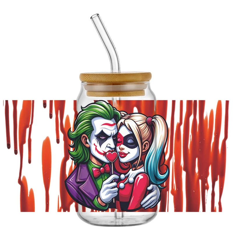 Clowns Joker Decal Washable UV DTF Cup Wrap for 16oz Libbey Can DIY Waterproof Mug Transfer Sticker Custom Label