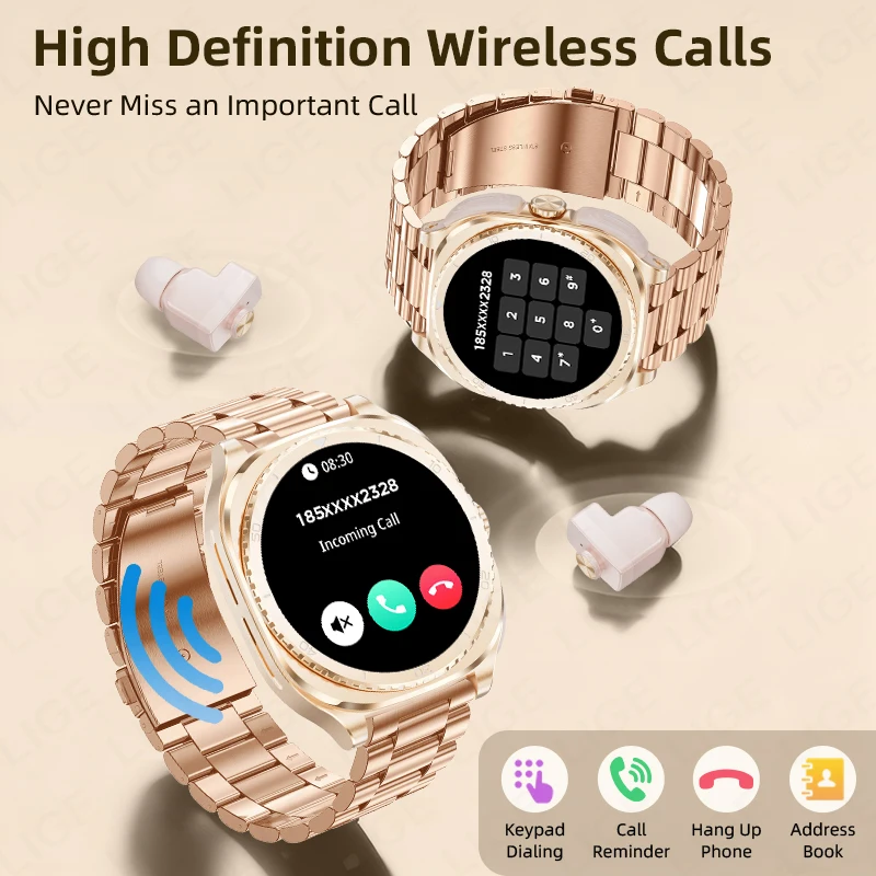 LIGE Women 2 In 1 Smart Watch Man With Earbuds NFC Smartwatch TWS Bluetooth Earphone Heart Rate Blood Oxygen Call Sports Watch