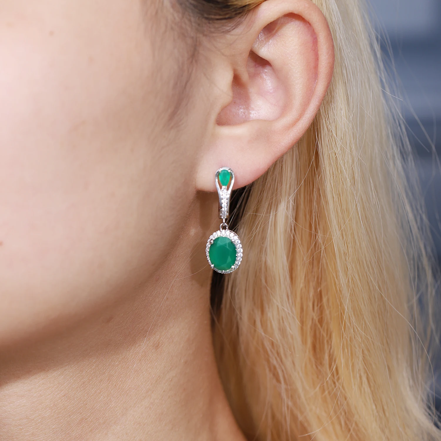 Gem\'s Ballet 5.15Ct Natural Green Agate Vintage Earrings 925 Sterling Silver Gemstone Drop Earrings For Women Fine Jewelry