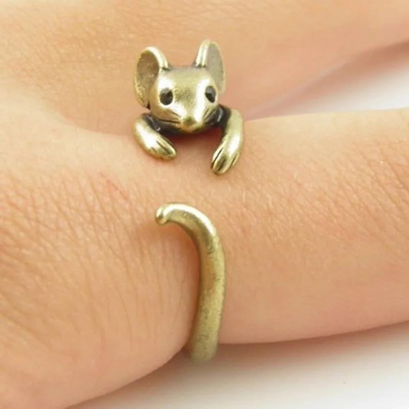 Punk Vintage Animal Rat Open Adjustable Rings Creative Antique Silver/Gold  Little Mouse Personality Party Rings Trendy Jewelry