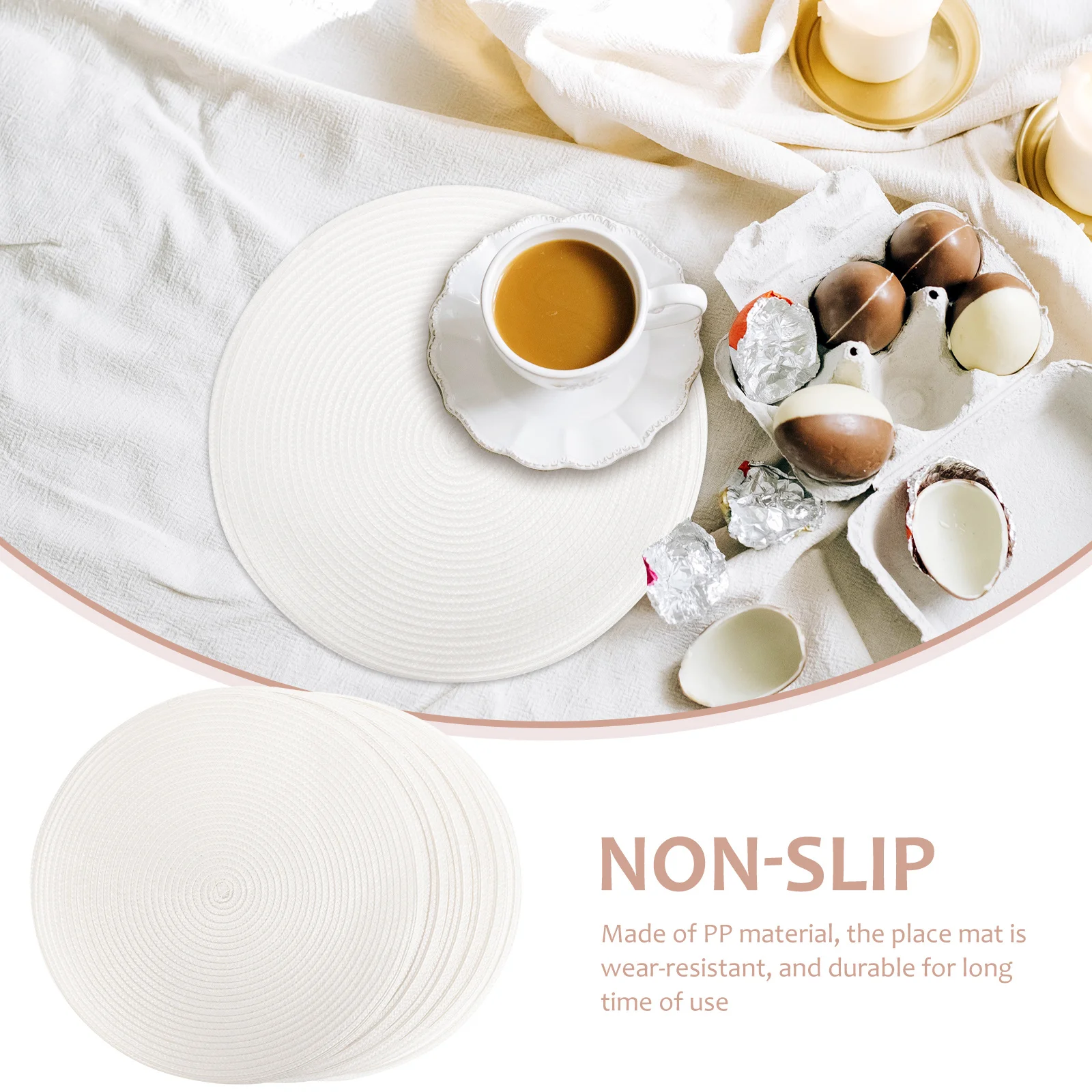 

6pcs Heat-Resistant Woven Placemat Anti-Skid Round Table Mat For Dining Kitchen Decor Rustic Plastic Woven Cushion Household