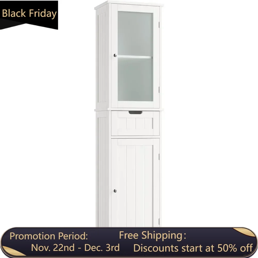 7-inch high bathroom cabinet, narrow storage cabinet, independent linen cabinet with doors and adjustable shelves