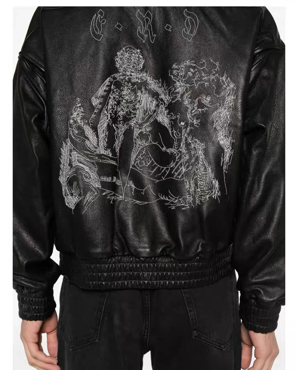 Depred Rich Second Generation Painters Wives Baumwolle gefüttertes Leder Jaet Loose Fit Reißverschluss Ort Sle Youthful Ene...