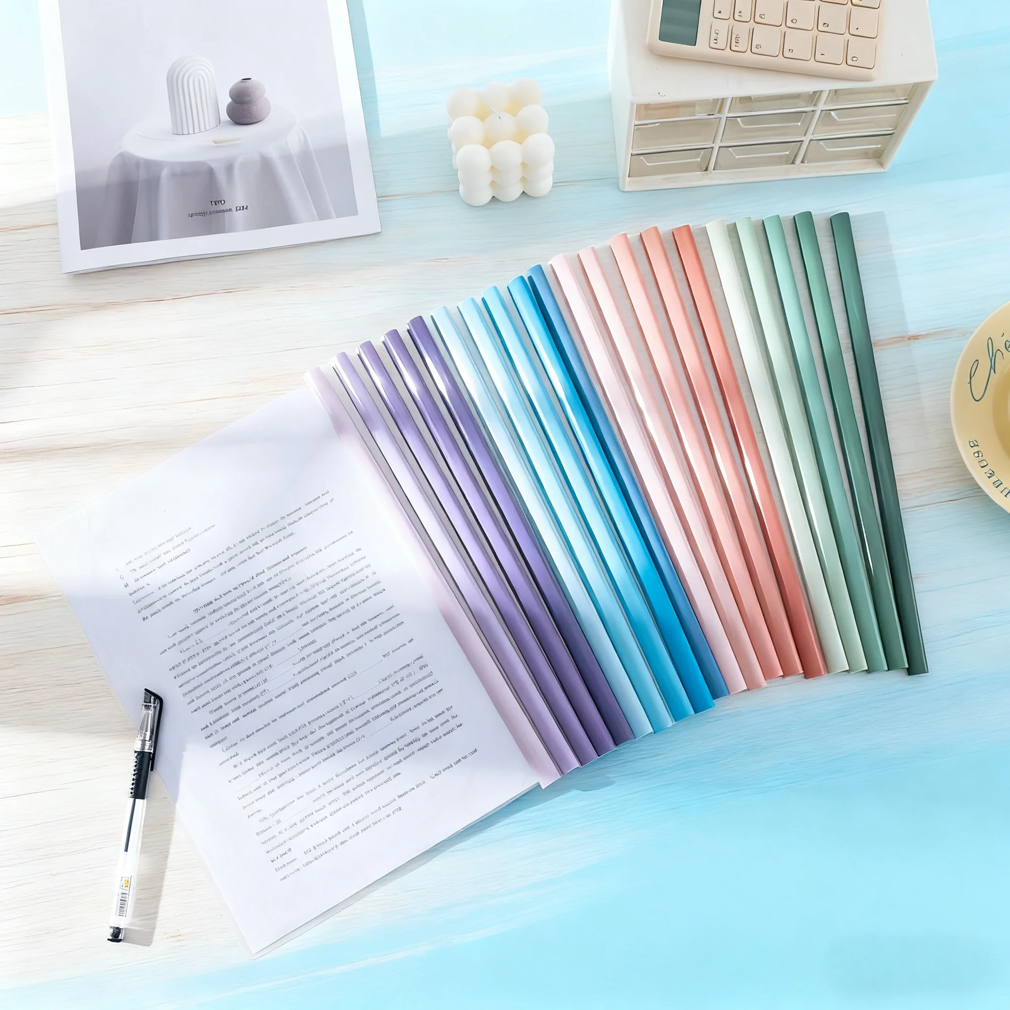 Folder Penyimpanan Kertas A4 Model Tarik, Folder File Bentuk Tetesan Air Kapasitas Besar, Buku Penyimpanan Kertas Tes Transparan dengan Lembaran Isi, Folder Tarik Sederhana