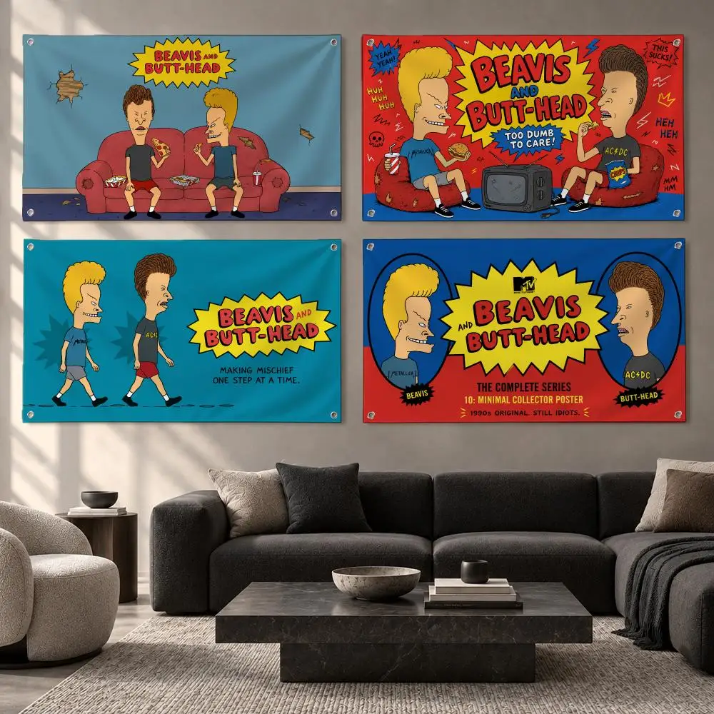 Animation Beavis and Butt-Head Flags Fabric Pennant Banner, Apt Wall Decor, Living Corner, Bedroom, Studio, E-sports Room