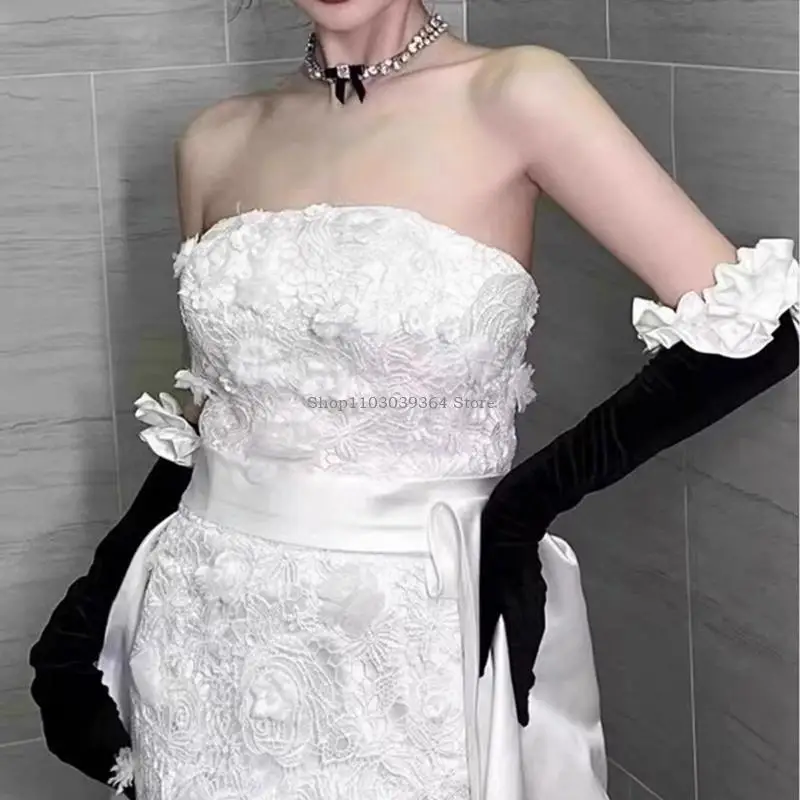 Długie rękawiczki ślubne dla Bride Ress Rękawiczki Ruffle Długie rękawiczki Ruffy dla kobiet