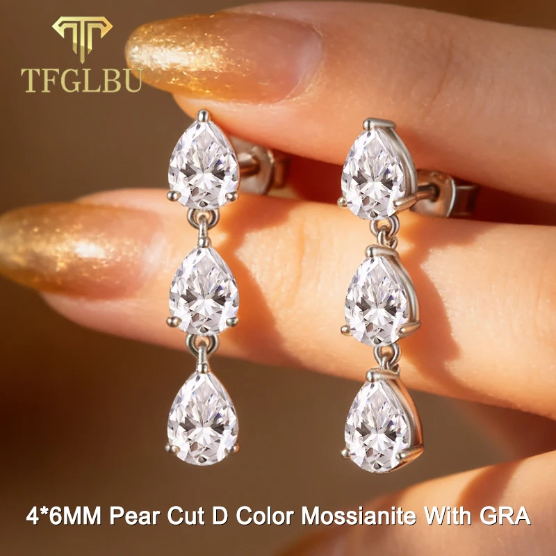 

Серьги-подвески TFGLBU с муассанитом 3 карата в форме капли для женщин, 100% стерлинговое серебро S925, 6 камней, грушевидная огранка, лабораторный бриллиант, изысканные ювелирные изделия