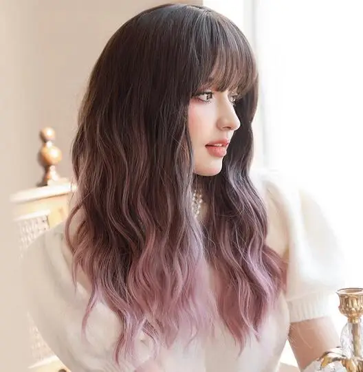 

Costume Wig Synthetic Body Wavy Ombre Purple Wigs with Dark Roots High Density Curly Hair Wigs with Bangs Lolita Wig