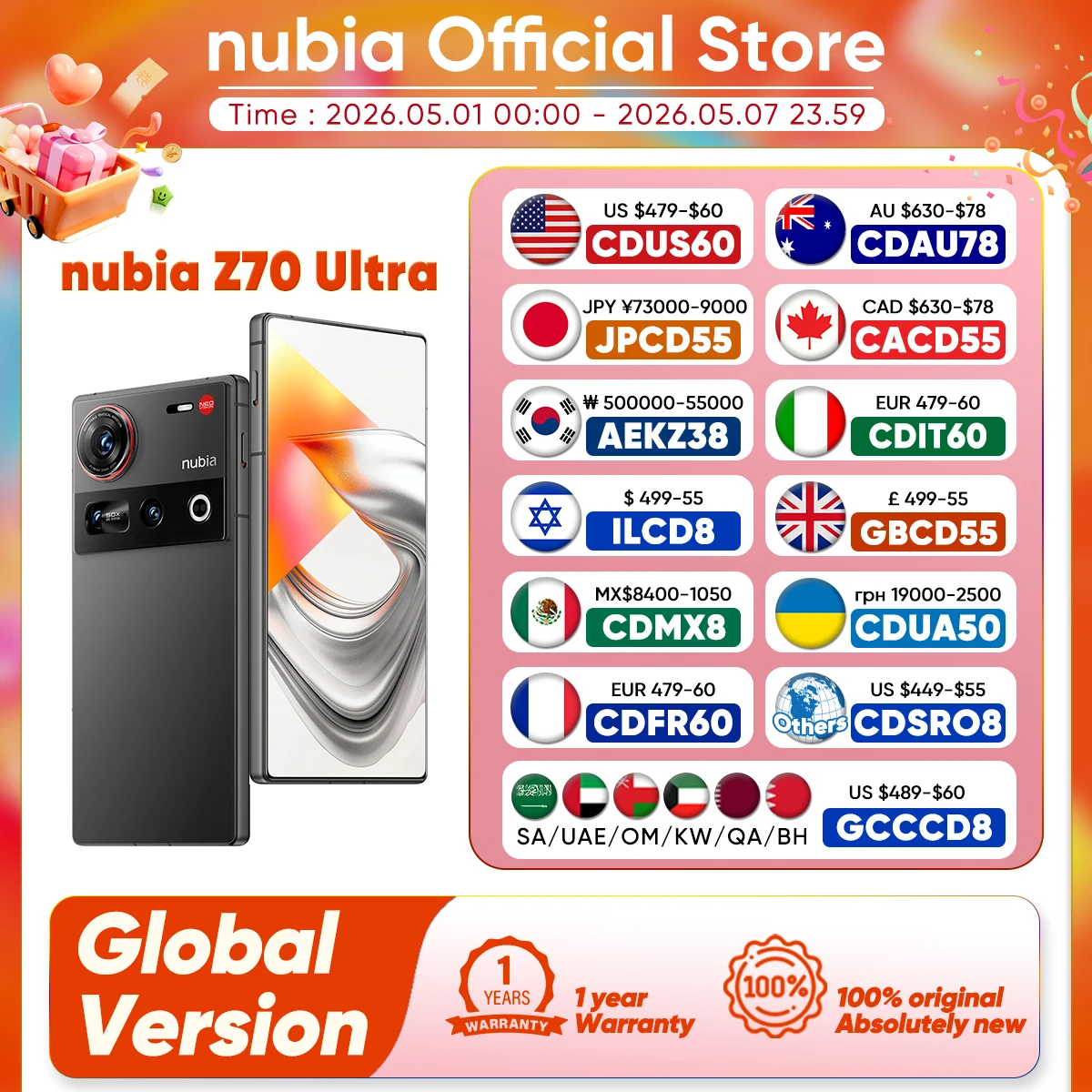 Global Version Nubia Z70 Ultra NX733J 5G Smartphone Snapdragon 8 Elite 6.85'' 144Hz AMOLED Display 6150mAh 80W Fast Charge IP69