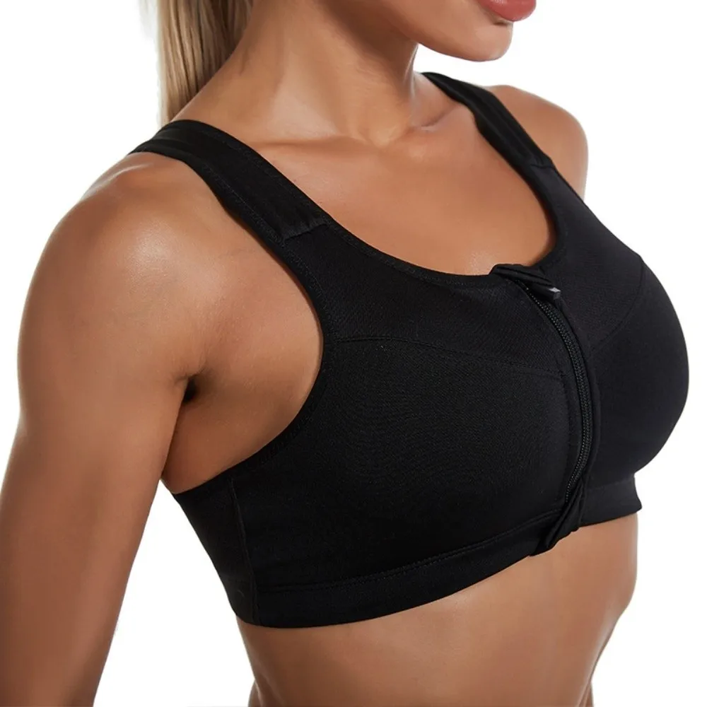 

Fashionable Zipper Sports Bra Anti-shake Design Comfortable Fitness Back-breasted Vest Breathable Adjustable Yoga Underwear Gym