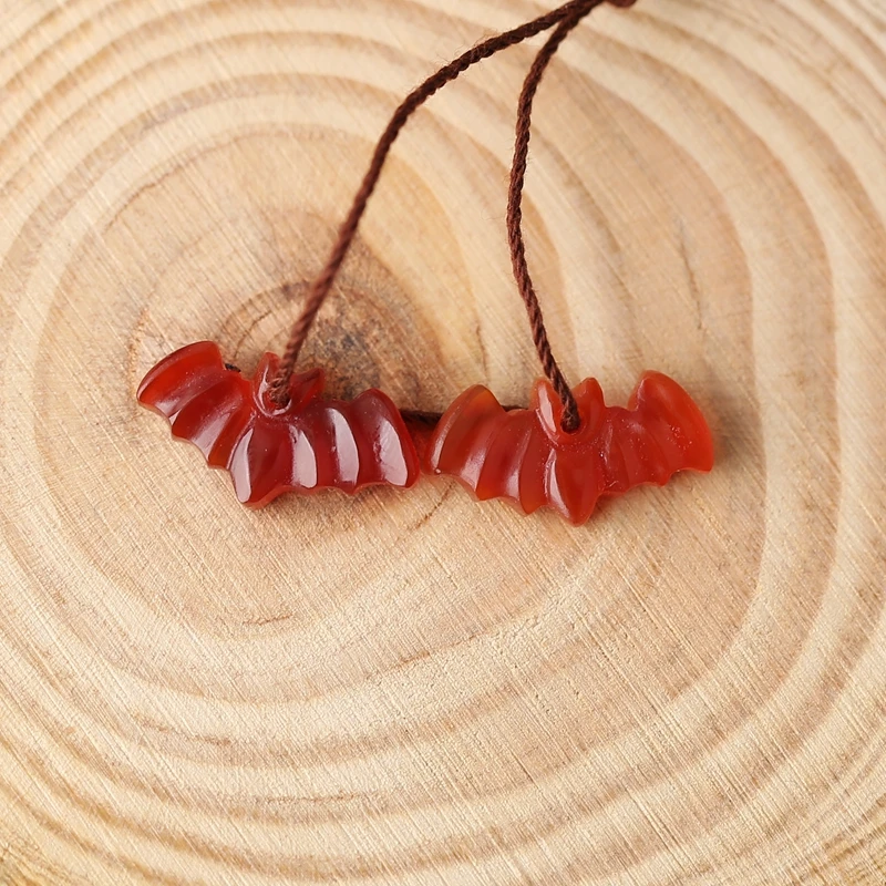 

Handmade Carved Natural Red Agate Bat Shape Earrings Semi-Precious Stones for Jewelry Making 18x9x3mm 1.4g