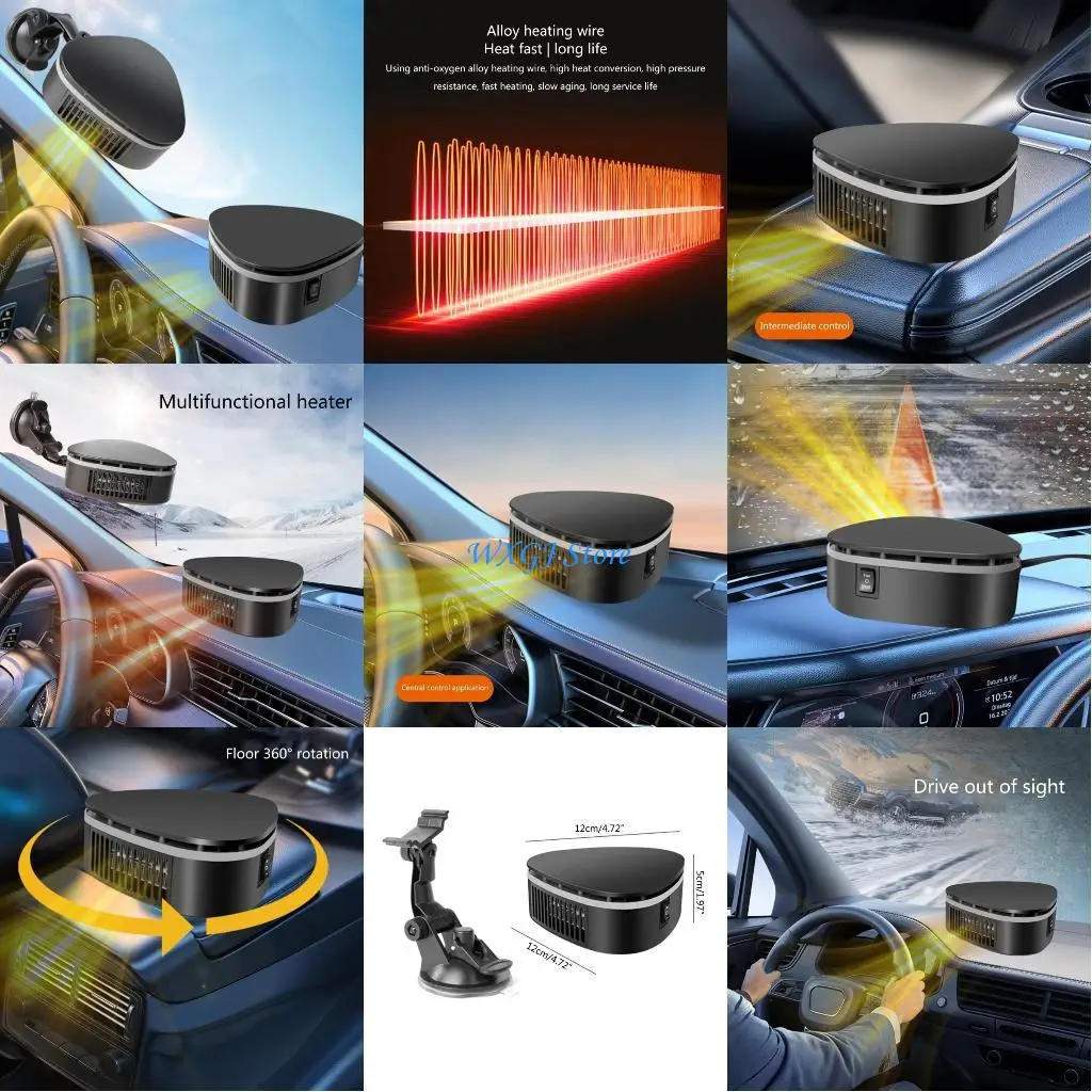 

37JE Portable 12V Car Heater Cigarette Windshield Defroster & Defogger 2 in 1 Fast Heating/Cooling Heater Demister