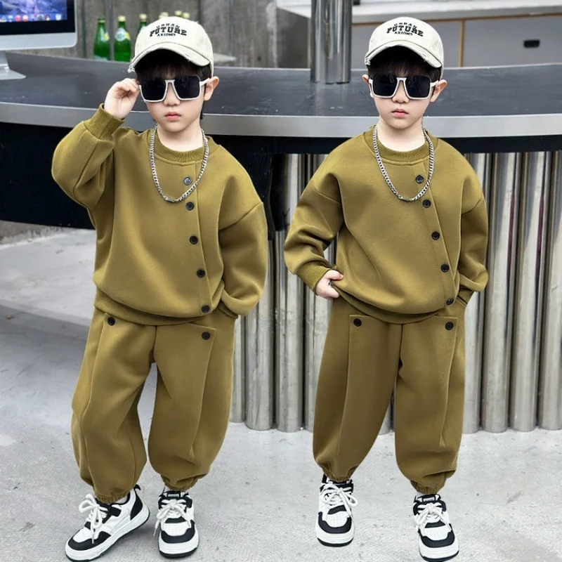 الأولاد الربيع والخريف 2 قطعة/مجموعة 2025 النسخة الكورية الجديدة وسيم من ملابس الأطفال للأطفال الصغار والمتوسطة الحجم