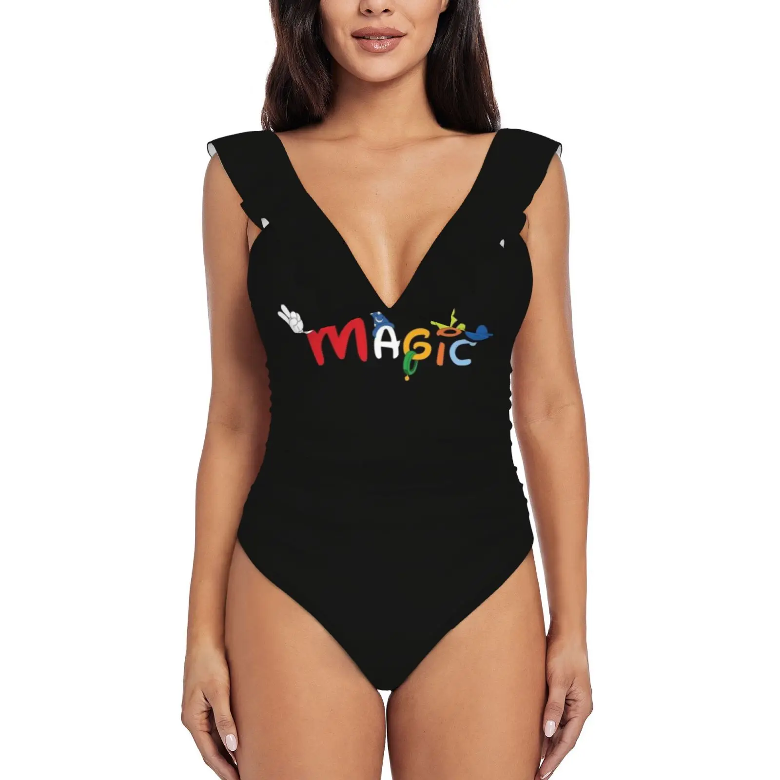 

Magic Ruffle Swimwear Women One Piece Swimsuit Monokini Push Up Bathing Suit Beachwear Magic World Land Style Quotes Family