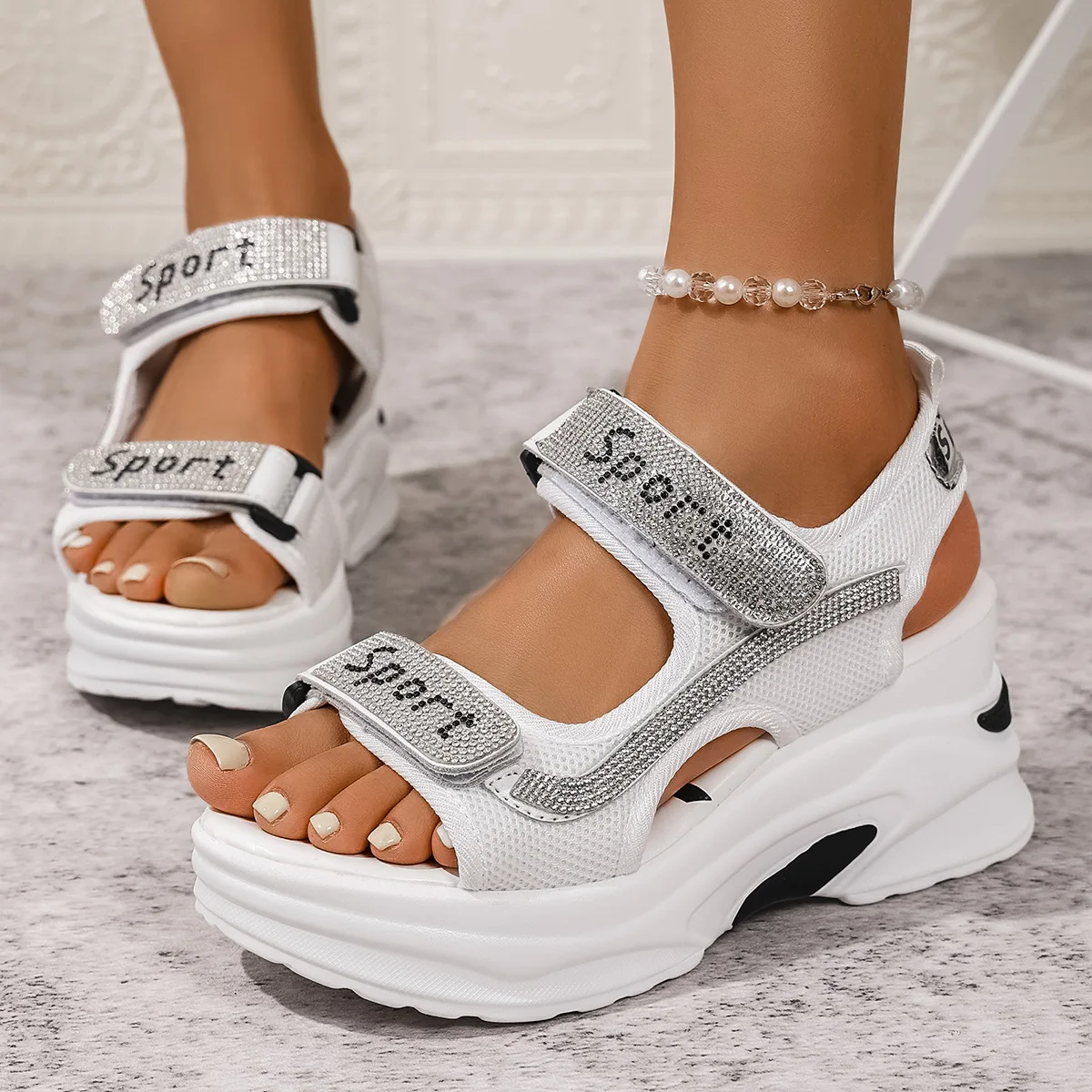

2026 Women's Fashion Slope Heel Sandals Waterproof Velcro Platform Thick Bottom Summer Beach Sandals Versatile