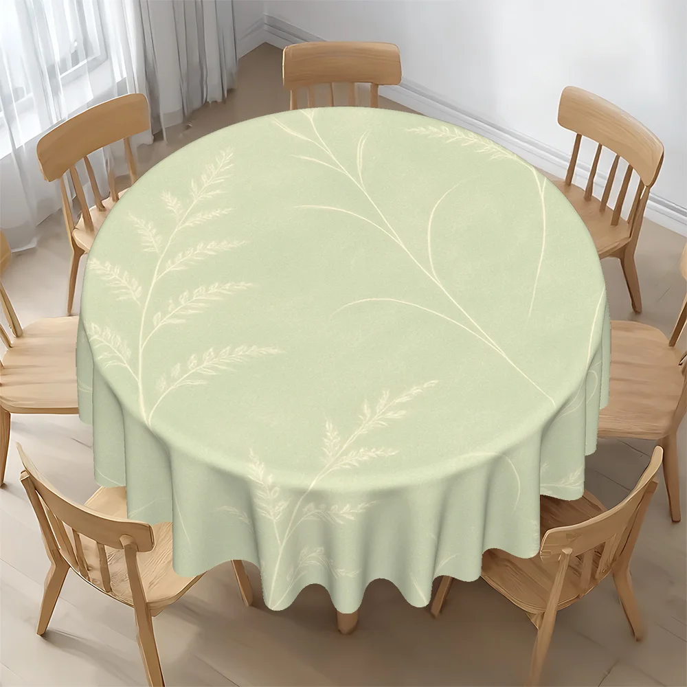 Round tablecloth, featuring a natural theme with grass pattern in light green color design.