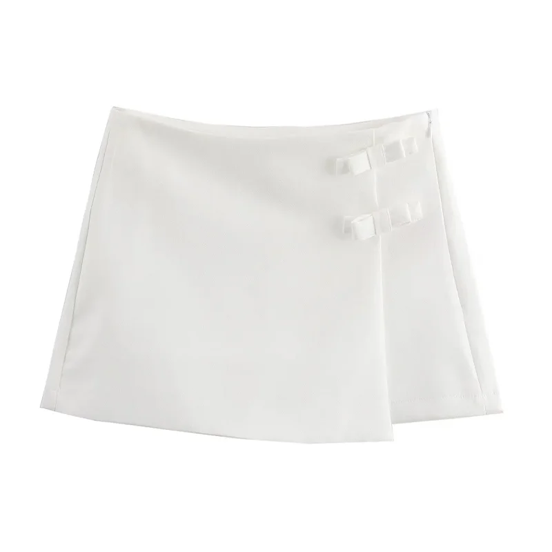 TRAF Women Mini Skirt White Pink Bow Lace-Up Lady Skirt 2024 Summer Side Zipper Fashion Casual Elegant Office Women Clothing