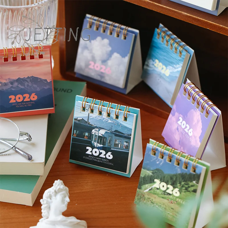 

Hot 2026 Coil Planner Calendar Landscape Mini Desk Calendar Creative Desktop Ornament Decoration Office Stationery