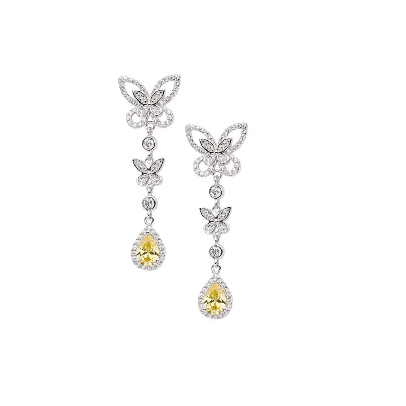 Phantom Butterfly Earrings Pear-Shaped Main Diamond Affordable Luxury Fashion Double-Layer Butterfly Women's Earrings