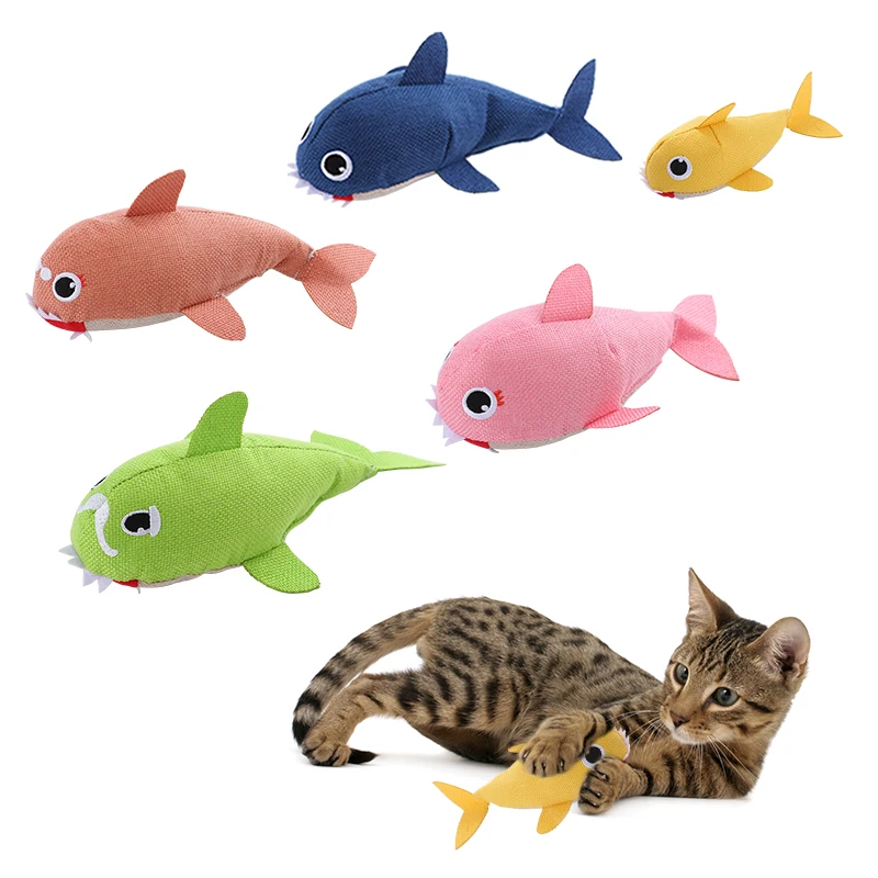 New linen series plush cat toy Shark family contains sound paper bite resistant interactive play pet supplies