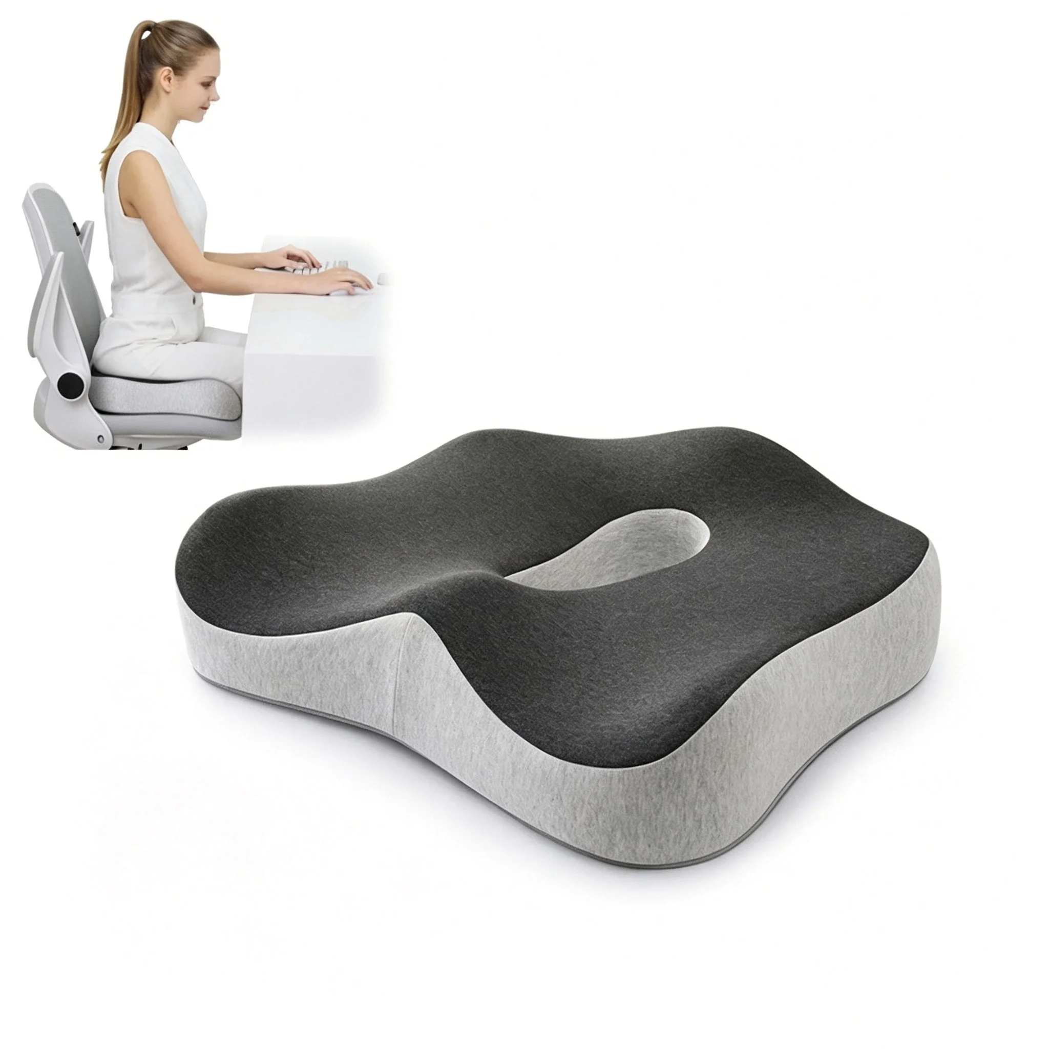 Memory Foam Seat Cushion Ergonomic Sitting Pad with Center Groove Ideal for Long Sitting in Office Home Car or Desk Chair