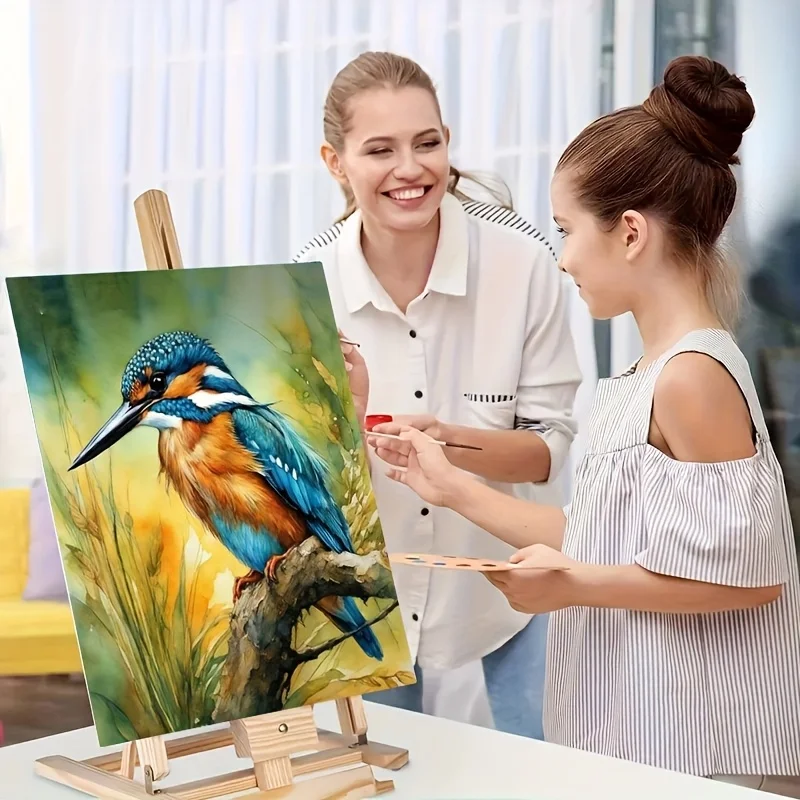 Professional Art Use, 1pc DIY Paint by Numbers Kit Suitable for Beginners & Gifts - 40.64x50.8 cm Kingfisher Bird on Branch Pain