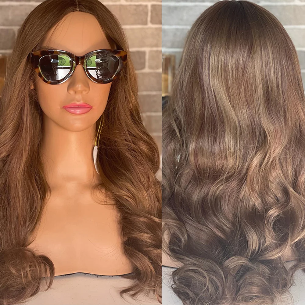 

Термостойкий синтетический парик HD Lace темно-коричневый с карамельно-блондными мелированиями для женщин, премиум-волокно, парик с кружевной передней частью для повседневного использования и вечеринок