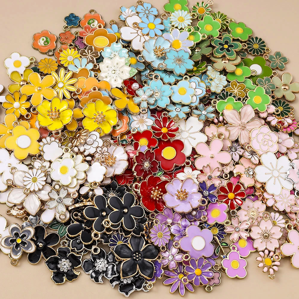 Leslie 20 Stück niedliche grüne Emaille-Blumen-Anhänger für Halsketten, Armbänder, Ohrringe, Schmuckherstellung, Zubehör, DIY-Zubehör – Detail 4