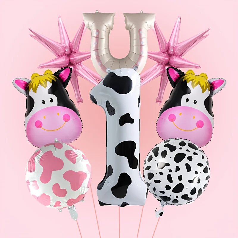 8 stücke Cartoon Milch Bull Kopf Ballon 40 Zoll Kuh Muster Anzahl Geburtstag Ballon Set Niedlichen Tier Party Dekoration Festival versorgung