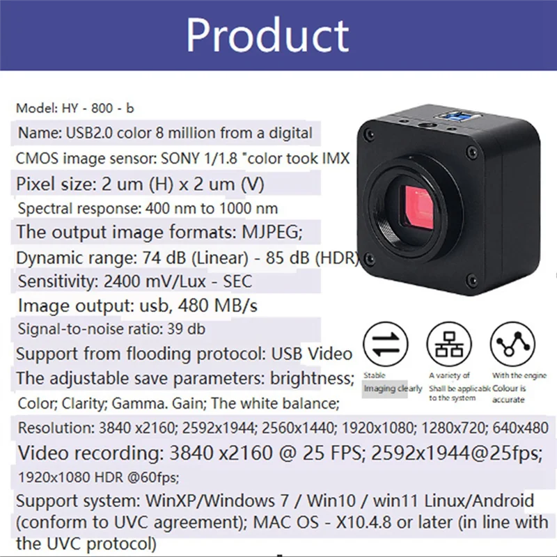 A93P 8MP 4K for Sony Sensor IMX Microscope Camera Electronic Digital Eyepiece Video Measurement Industrial Camera